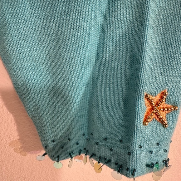 Vintage Jack B. Quick blue mermaid sequin beaded embroidery sweater cardigan XL - Picture 6 of 6